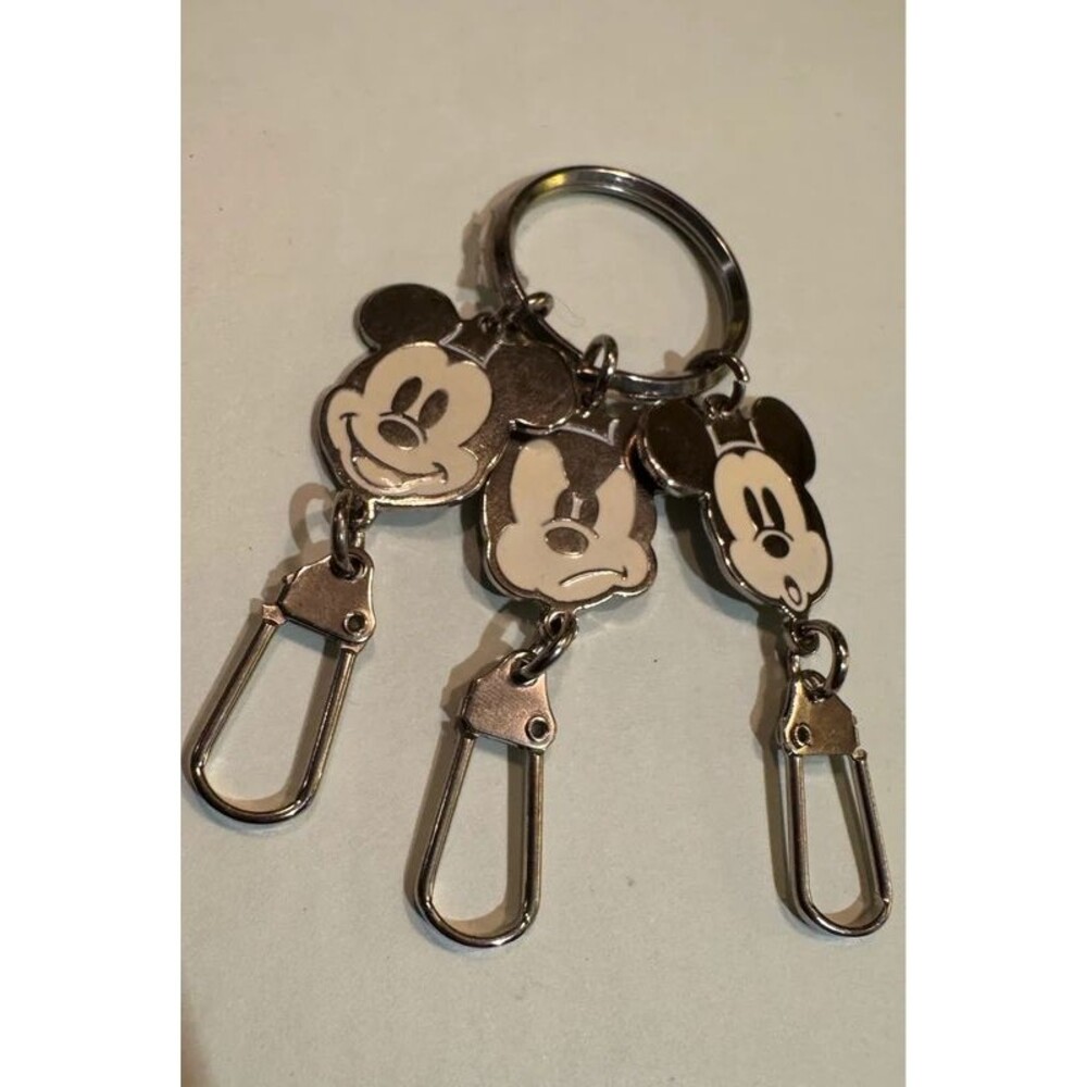 Disney Mickey Mouse Lucky 3-Charm Keychain Silver Tone Enamel